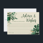 Cartão De Conselho Folhagem Tropical Verde Novos Desejos<br><div class="desc">Trendy Foliage Tropical Greenery and Leaves Enquadrado Recepção de casamento Personalizada ou Cartão de Aconselhamento e Desejo do Partido para a Noiva e o Groom - com nomes de noiva e noiva, Local e Data. Perfeito para a decoração da mesa! Em uma paleta de cores ousadas de verdes ricos, esmeraldas...</div>