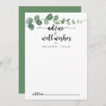 Cartão De Conselho Green Delight Eucalyptus Weding well Wish<br><div class="desc">Este cartão de boas intenções de casamento do eucalipto é perfeito para um casamento simples. A design apresenta galhos e folhas botânicas elegantes e desenhadas a aquarela e desenhadas à mão. Estas cartas são perfeitas para um casamento, chá de panela, chá de fraldas, festa de formatura e muito mais. Personalize...</div>