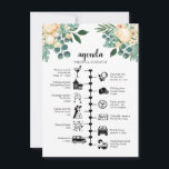 Cartão De Conselho Horário do fim de semana do casamento branco, agen<br><div class="desc">Um buquê branco de cor d'água de pedras adorna este itinerário da linha do casamento e cartão de boas-vindas. Usando ícones de pictograma, avise aos seus hóspedes o seu itinerário para o grande dia e certifique-se de que ninguém perca nenhuma de sua agenda durante todo o evento. Com uma mensagem...</div>