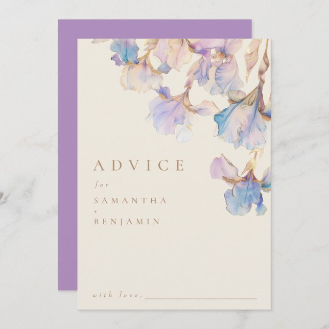 Cartão De Conselho Iris Floral Wedding Elegante (Frente/Verso)