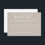 Cartão De Conselho Lista de Baldes de Casamento de Script de Taupe Mo<br><div class="desc">Cartão de Aviso de Lista de Baldes de Casamento de Script Manuscrito Moderno de Taupe</div>