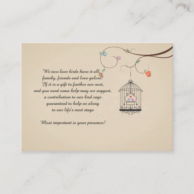 Cartão De Conselho Love Birds Wishing Bird Cage Cards (dimensão comer (Frente)