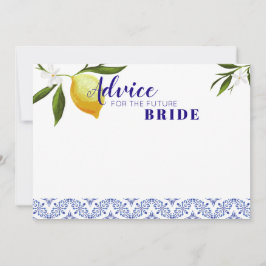 Cartão De Conselho Marinho Blue & Lemons Advice para a futura Noiva