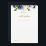 Cartão De Conselho Marinho Blush Floral Dourado Casamento Bem Deseja<br><div class="desc">Este marinho esfregando o cartão de boas intenções de casamento de ouro floral é perfeito para um casamento rústico. A design apresenta belas flores azuis escuras pintadas manualmente, azuis, marinhos, rosa, pinceladas, douradas e folhagem verde. Estas cartas são perfeitas para um casamento, chá de panela, chá de fraldas, festa de...</div>