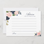 Cartão De Conselho marinho de aquarela e borrão<br><div class="desc">Um simples design floral com belos Marinhos azuis e flores cor-de-água cor-de-rosa. Sinta-se livre para alterar as cores e os detalhes do texto.</div>