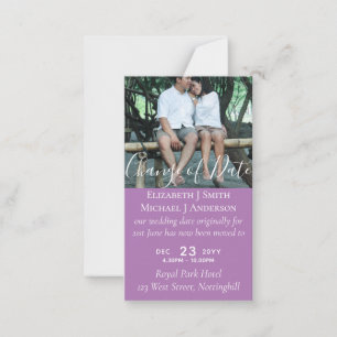 Cartão De Conselho Mauve de Foto de Adiamento de Casamento de Mudanç