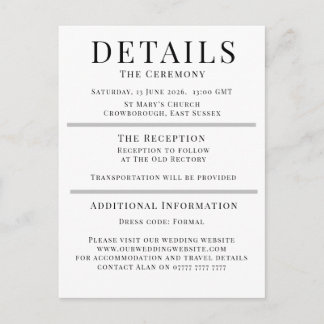 Cartão De Conselho Minimalist Wedding Details Card | Elegant Editable
