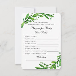 Cartão De Conselho Orações para o bebê. Desejos botânicos verdes. Gre