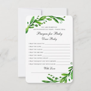 Cartão De Conselho Orações para o bebê. Desejos botânicos verdes. Gre