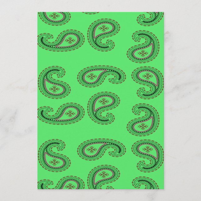 Cartão De Conselho Padrão paisley decorativo em verde (Frente)