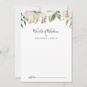 Cartão De Conselho Palavras de Casamento Floral de White Winter Peony