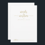Cartão De Conselho Palavras Douradas de Casamento Calliográfico da Sa<br><div class="desc">Este cartão de conselho de caligrafia dourada é perfeito para um casamento rústico. O design simples e elegante apresenta a tipografia clássica e de rico em ouro. Estas cartas são perfeitas para um casamento, chá de panela, chá de fraldas, festa de formatura e muito mais. Personalize as cartas com os...</div>