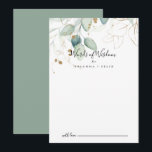 Cartão De Conselho Palavras Douradas de Casamento Eucalyptus de Sabed<br><div class="desc">Este eucalipto de ouro, palavras de casamento de sabedoria é perfeito para um casamento rústico. Este design artístico apresenta a aquarela desenhada à mão, ouro e folhagem verde, inspirando beleza natural. Estas cartas são perfeitas para um casamento, chá de panela, chá de fraldas, festa de formatura e muito mais. Personalize...</div>