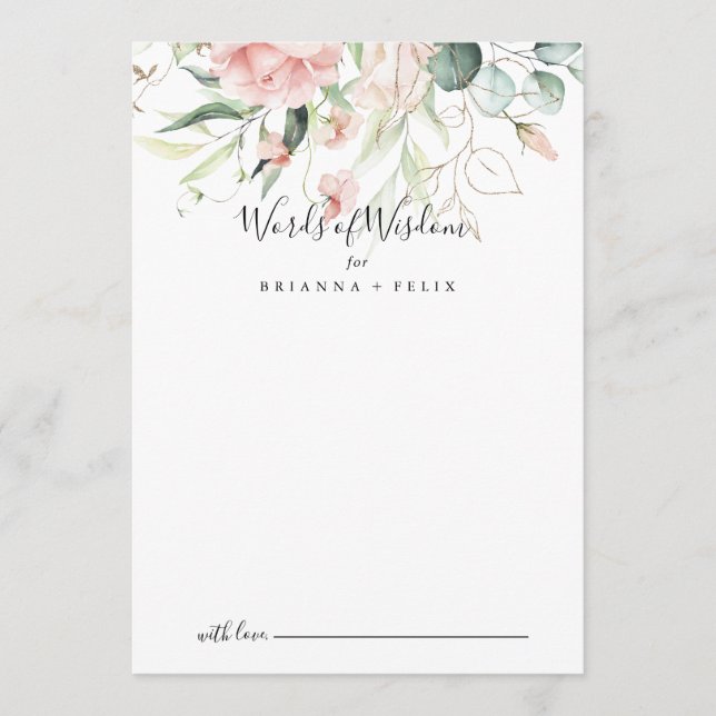 Cartão De Conselho Palavras Douradas de Casamento Floral da Folhagem  (Frente)