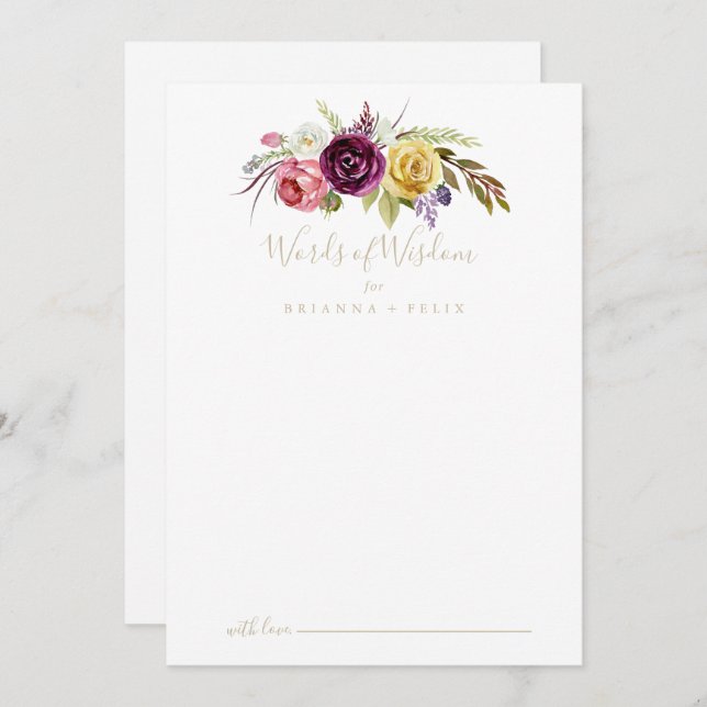 Cartão De Conselho Palavras Douradas de Casamento Floral Tropical de  (Frente/Verso)