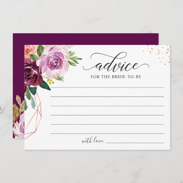 Cartão De Conselho Palavras Elegantes Florais Douradas do Rosa Roxo (Frente/Verso)