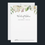 Cartão De Conselho Palavras Florais de Casamento de Sabedoria de Whit<br><div class="desc">Este cartão de conselho floral de peônia de inverno branco é perfeito para um casamento moderno. A design apresenta lindas peônias brancas desenhadas à mão, amontoadas em buquês imersos, com botões entrelaçados e folhas verdes. Estas cartas são perfeitas para um casamento, chá de panela, chá de fraldas, festa de formatura...</div>