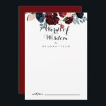 Cartão De Conselho Palavras Florais de Casamento de Sabedoria, Marinh<br><div class="desc">Este marinho cor-de-rosa e burro de palavras florais de um cartão de conselho de sabedoria é perfeito para um casamento rústico. O design apresenta cor-de-água rosa, pincel, marinho, colheres azuis e burgundy, rosas com folhagem verde que se juntam perfeitamente em buquês elegantes. Estas cartas são perfeitas para um casamento, chá...</div>