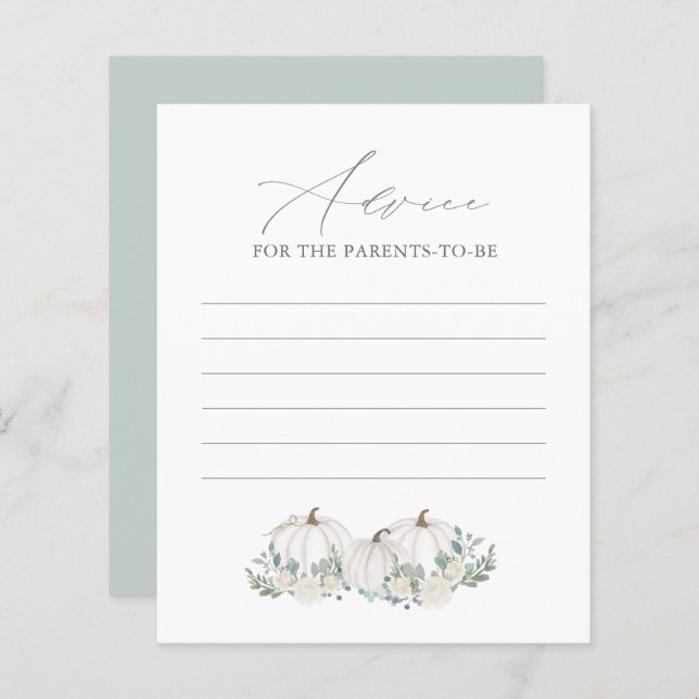 Cartão de Conselho para Chá de Bebê de Abóbora com (Frente/Verso)