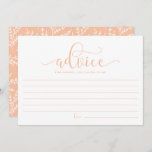 Cartão De Conselho Peach Calliografia Adivce para a Noiva<br><div class="desc">Peach Calliographic Advice for the Bride to-be Bride Card | Anote seu conselho para a noiva-a-ser com este cartão de memória de vazio. Apresenta caligrafia balnear com padrão foliar. Itens correspondentes estão disponíveis.</div>