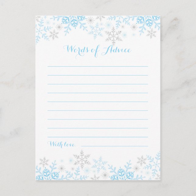 Cartão De Conselho Pequenas palavras Chás de fraldas de floco de neve (Frente)