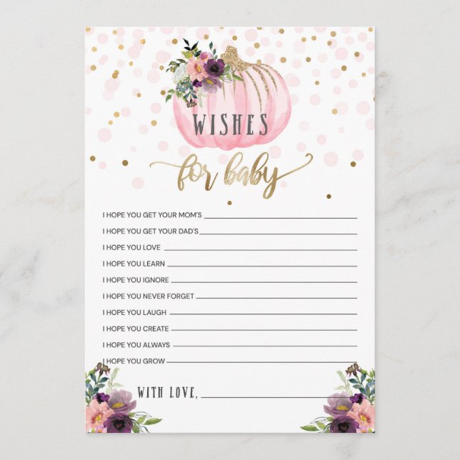 Cartão De Conselho Pequeno Chá de fraldas De Abóbora Deseja Bebê (Frente)