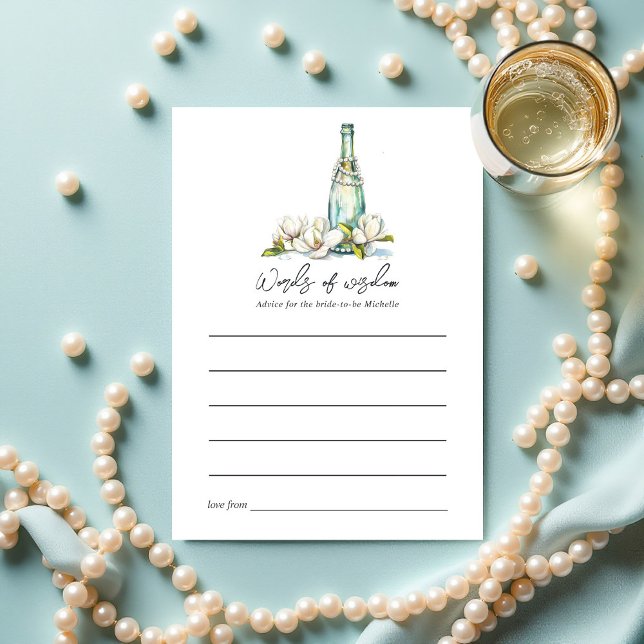 Cartão De Conselho Pérolas e Chá de panela Prosecco (Pearls and Prosecco Bridal Shower Advice Card)