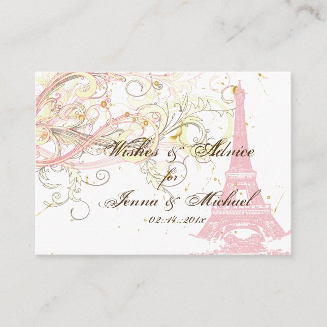 Cartão De Conselho PINK EIFFEL TOWER+WISHES+AVISO DO PixDezines (Frente)