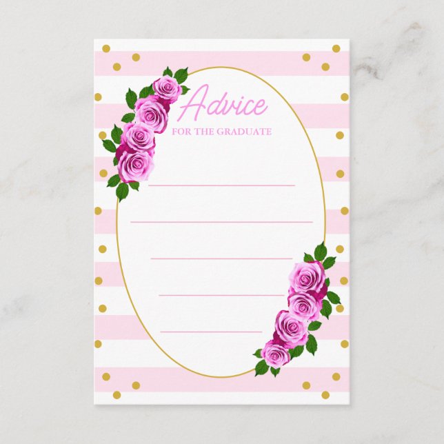 Cartão De Conselho Pink Roses Striped Graduation Brunch (Frente)