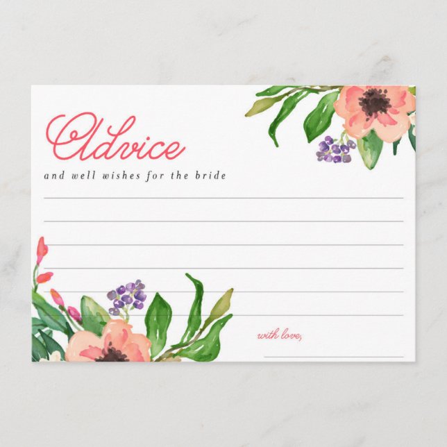 Cartão De Conselho Placa Aconselhada para Chá de panela Floral Modern (Frente)