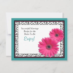 Cartão De Conselho Placa de Receita do Casamento Teal Pink Gerbera co