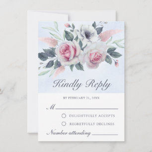 Cartão De Conselho Placa RSVP Azul Claro de Rosas de Aquarela Românti