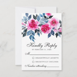Cartão De Conselho Placa RSVP de Casamento Botânico de Rosas Rosa Wat