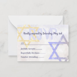 Cartão De Conselho Placa RSVP de Estrelas de Brilho Azul, Dourada