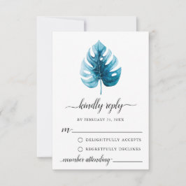 Cartão De Conselho Placa RSVP de Leaf Leaf Monstera com Cores Aquátic