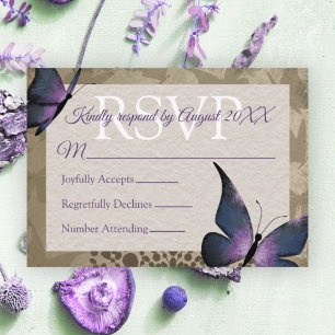 Cartão De Conselho Placa RSVP de Quinceañera, Borboleta Purple Vinta