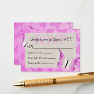 Cartão De Conselho Placa RSVP de Quinceañera Butterfly rosa