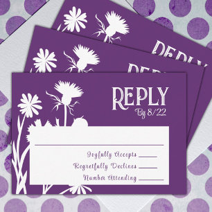 Cartão De Conselho Plum Purple Wildflower Botanical RSVP Card