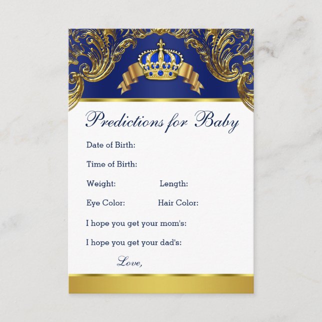 Cartão De Conselho Predições Príncipe para Bebê e Conselhos para Pais (Frente)