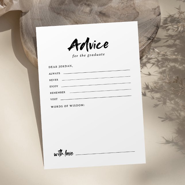Cartão De Conselho Preto e Branco Moderno Script Foto Graduação (Black & White Modern Script Photo Graduation Advice Card)