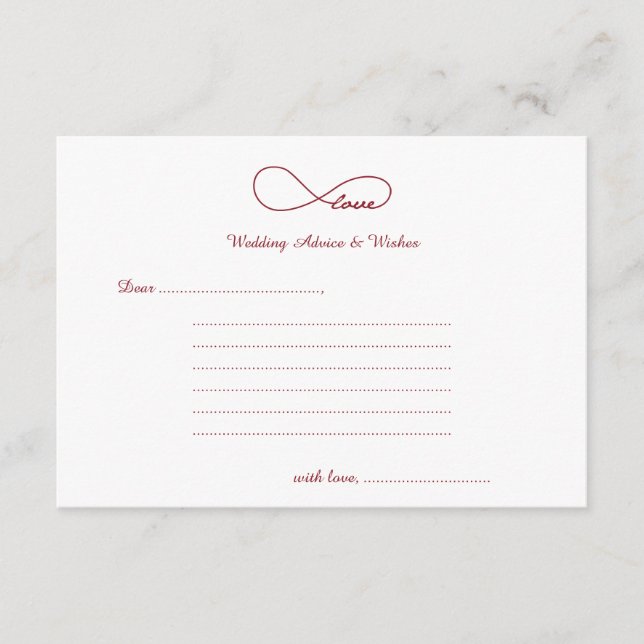 Cartão De Conselho Red Love Infinity Casamentos Desejos e Conselhos (Frente)