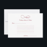 Cartão De Conselho Red Love Infinity Casamentos Desejos e Conselhos<br><div class="desc">Simples, elegante e clássico Red Love Infinity Wedding Deseja & Advice Cards. Excelente para casamentos, chás de panela, jantas de ensaio de casamento e aniversários de casamento. Personalize o texto para ajustado das necessidades de celebração do seu partido.</div>