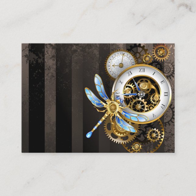 Cartão De Conselho Relógio Steampunk com Dragonfly Mecânica (Frente)