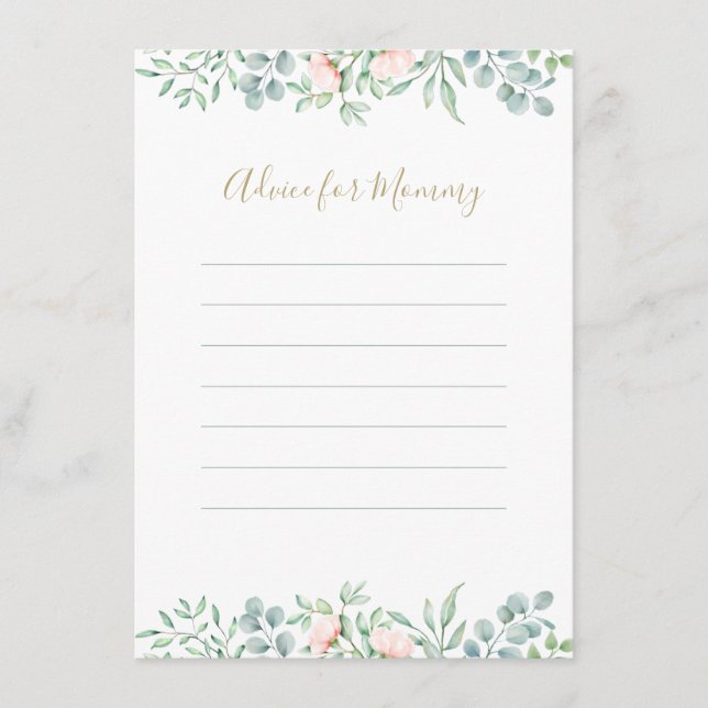 Cartão De Conselho Rosas de Pêssego de Aquarela Chá de fraldas Floral (Frente)