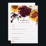 Cartão De Conselho Rosas Sunflower & Burgundy Casamento outono<br><div class="desc">Placas de assistência para o seu Casamento outono ou Chá de panela - Apresentando girassóis e Rosas vermelhas de borgonha. Estes cartões de aconselhamento 5x7 são uma maneira divertida para os seus hóspedes partilharem os seus conselhos de casamento para a noiva ou novo casal. O verso apresenta uma coroa de...</div>