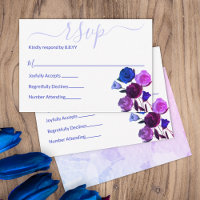 RSVP Floral de Casamento Violeta Rosa, Azul Real,
