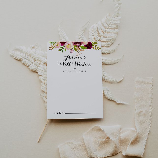 Cartão De Conselho Rustic Blush Burgundy Floral Weding Bem Deseja (Criador carregado)