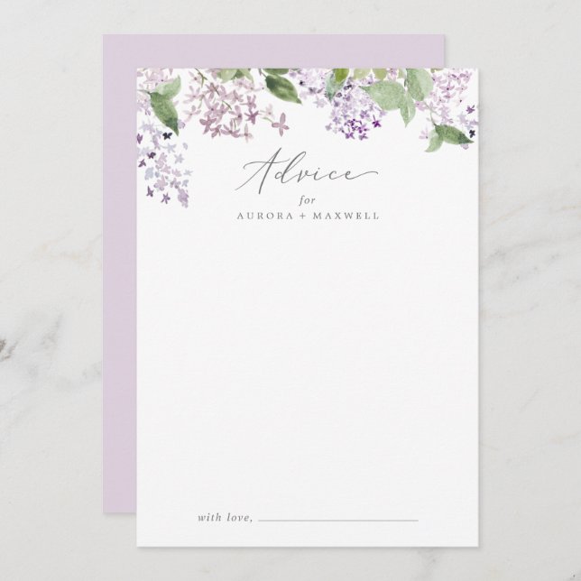 Cartão De Conselho Rustic Lilac Wedding (Frente/Verso)