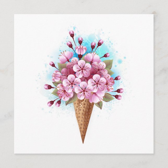 Cartão De Conselho Sorvete Waffle Rosa Sakura Cone (Frente)