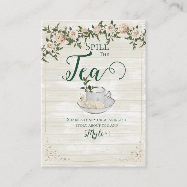 Cartão De Conselho Spill the Tea Bridal Shower Flat Advice Card (Frente)